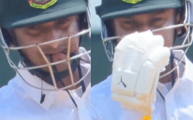 Shakib Al Hasan chewing on thread while batting