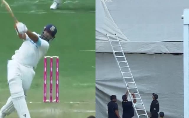 WATCH- Ground staff uses ladder to retrieve ball after Rishabh Pant’s monstrous six; video goes viral