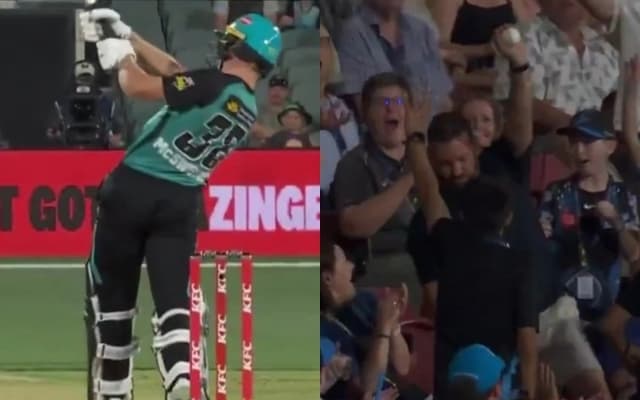 WATCH: Liam Haskett gets clobbered for maximum on BBL debut, father catches ball in crowd