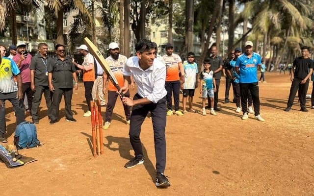 Former British Prime Minister Rishi Sunak seen playing cricket at Parsee Gymkhana