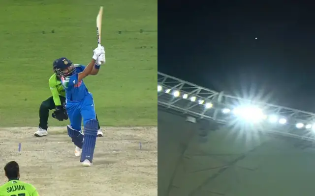 Shreyas Iyer slaps Salman Agha for towering 102-metre maximum