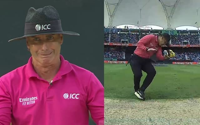 WATCH - Umpire Chris Gaffaney gets almost smacked by Rohit Sharma's fierce hit, India captain apologizes