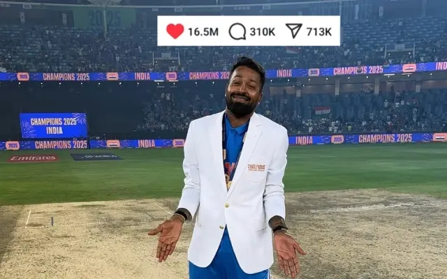 Hardik Pandya's iconic pose with Champions Trophy 2025 title becomes fastest Instagram post to cross 1 million likes in India