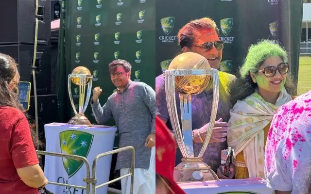 Cricket Australia arranges Holi celebrations for Indians in Melbourne; Fans pose with ODI World Cup trophy