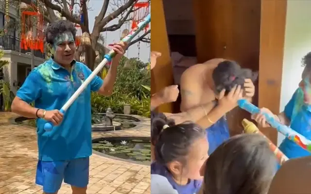 WATCH- Sachin Tendulkar celebrates Holi with former India cricketers, surprises Yuvraj Singh with an epic prank