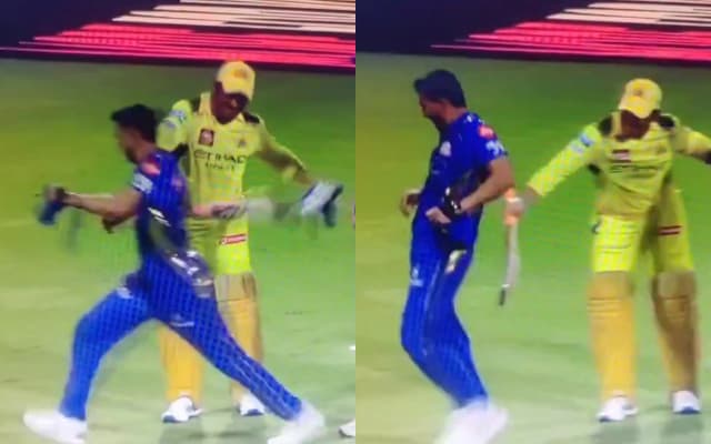 WATCH: MS Dhoni playfully hits Deepak Chahar with bat after CSK beat MI by four wickets in IPL 2025