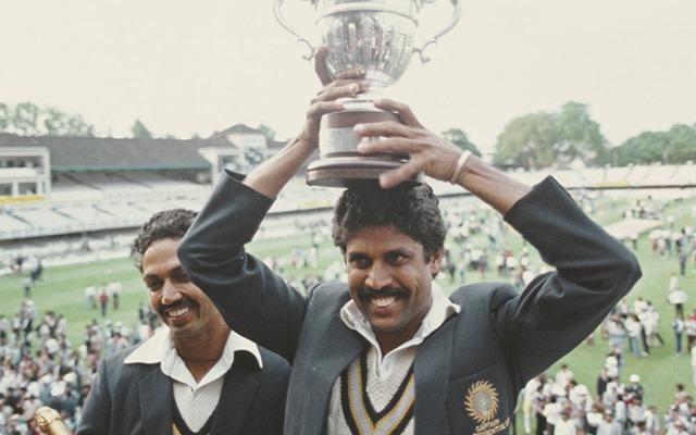 Kapil Dev with the 1983 World Cup trophy