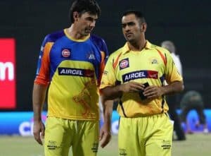 MS Dhoni with Stephen Fleming