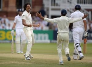 LONDON, ENGLAND - JULY 20:  Ishant Sharma of India celebrates dismissing England captain Alastair Cook during day four of 2nd Investec Test match between England and India at Lord's Cricket Ground on July 20, 2014 in London, United Kingdom.  (Photo by Gareth Copley/Getty Images)