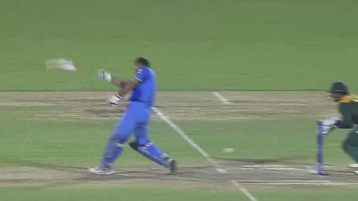 MS Dhoni’s bat flies