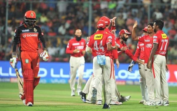 Sandeep Sharma of Kings XI Punjab celebrates fall of Chris Gayle's wicket