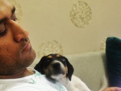 MS Dhoni with his Pet