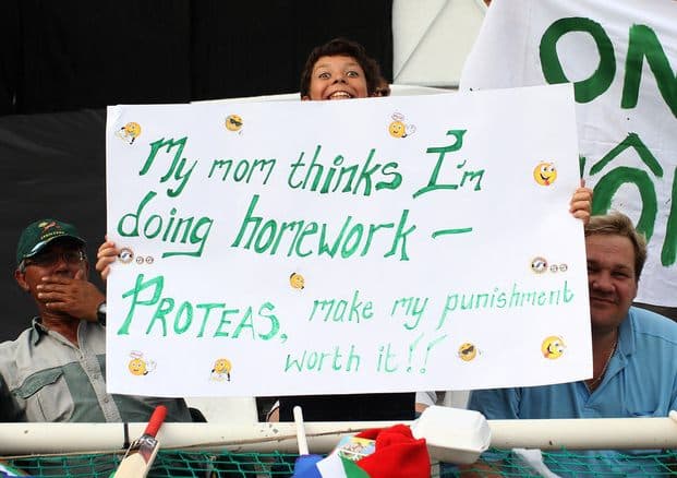 eye-catching placards on the cricket field