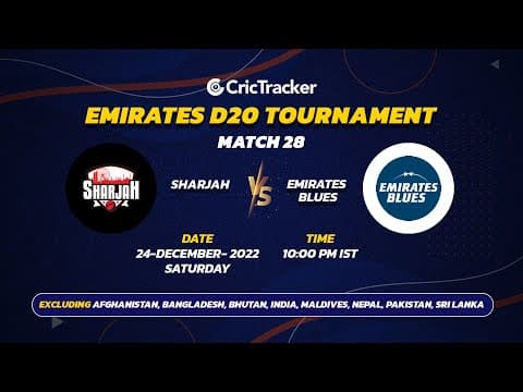 🔴 LIVE: MATCH 28 | Sharjah vs Emirates Blue | Emirates D20 2022