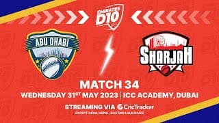 🔴 LIVE: Match 34 | Abu Dhabi vs Sharjah | Emirates D10 2023