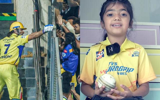 MS Dhoni and little fan Meher whom he gifted the ball