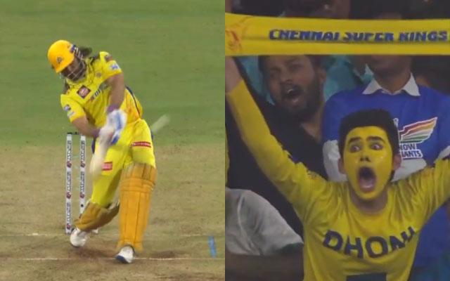 dhoni six and fan reaction